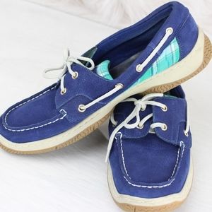 Tommy Hilfiger Teal Plaid on Blue Dock Shoes Leath